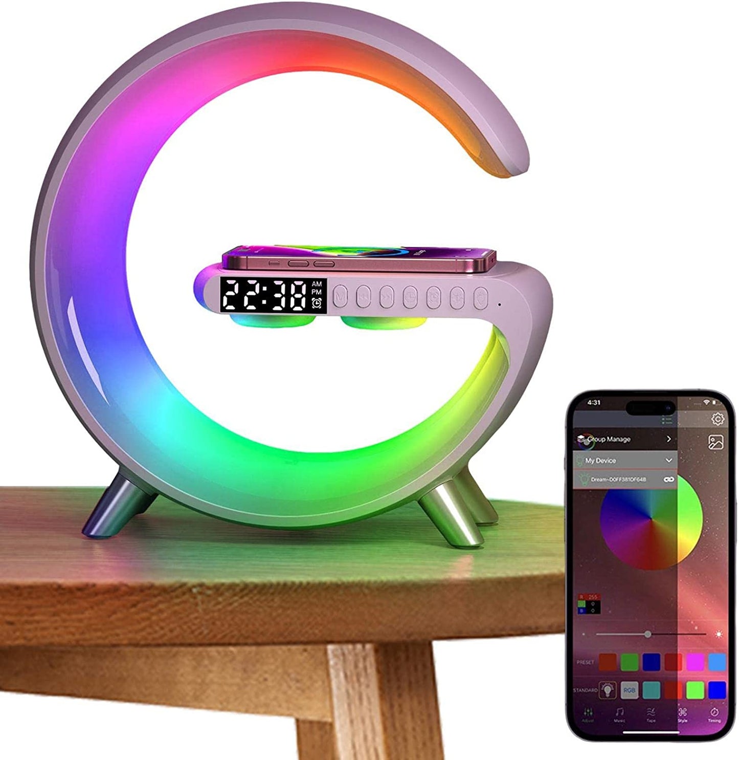 LED Smart Light APP Control Bluetooth Speaker Wireless Charging Lamp