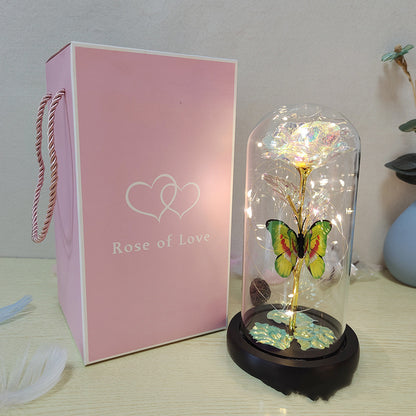 Valentine's Day Gift Eternal Rose LED Light Foil Flower In Glass Cover Mothers Day Wedding Favors Bridesmaid Gift