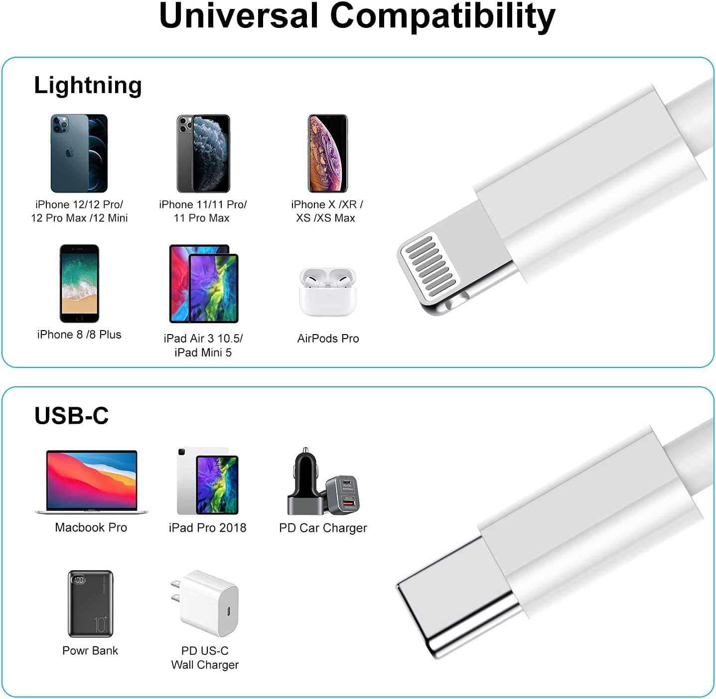 3pack iPhone USB C to lighting cable charging cable