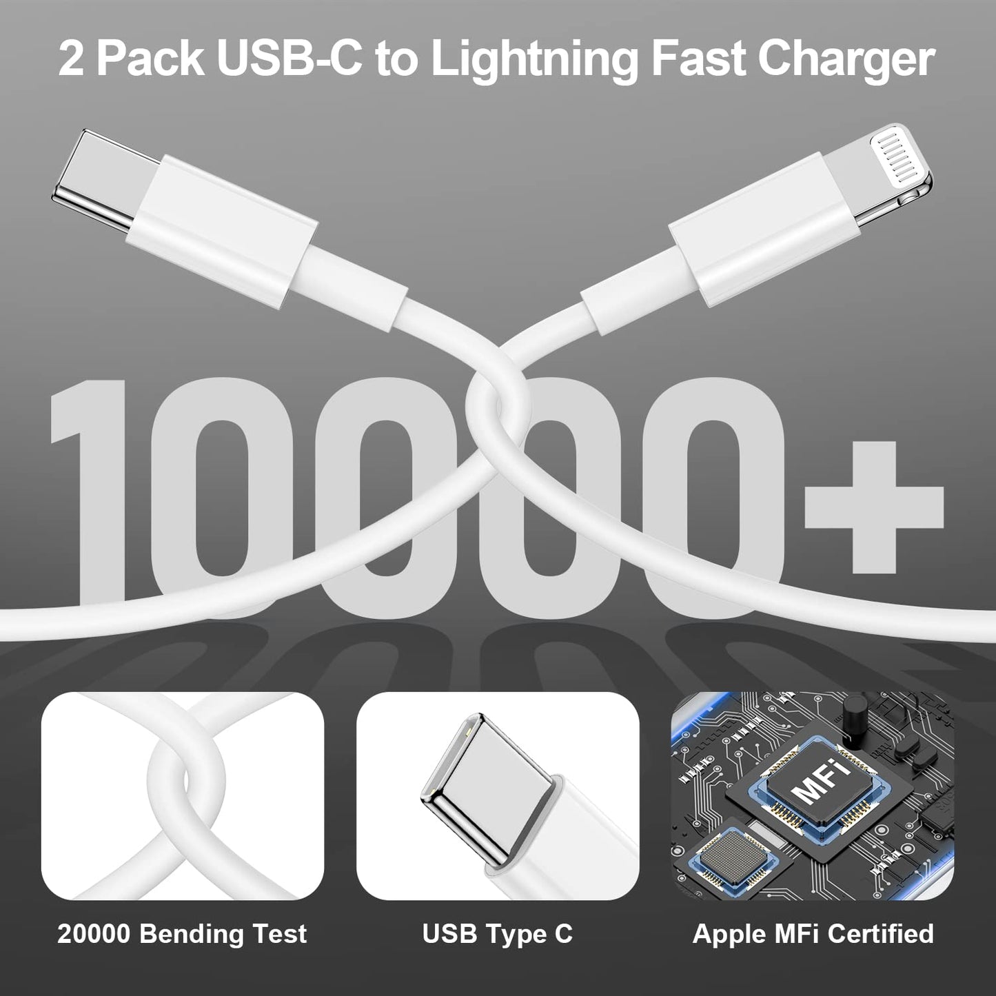 2 packs iPhone USB lighting cable and wall plug charger