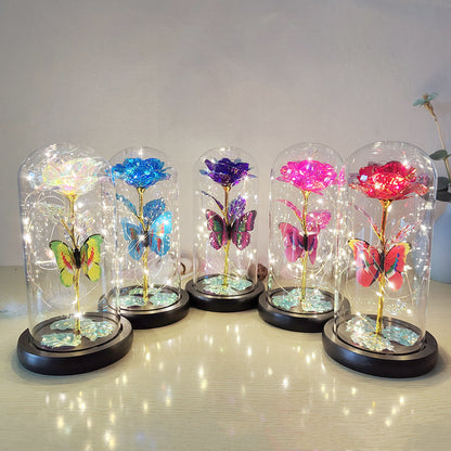 Valentine's Day Gift Eternal Rose LED Light Foil Flower In Glass Cover Mothers Day Wedding Favors Bridesmaid Gift